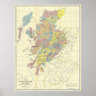 Karte von Schottland schottische Clane im Jahre Poster