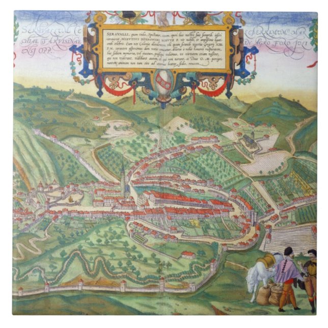 Karte von Serravalle, von 'Civitates Orbis Fliese (Vorderseite)