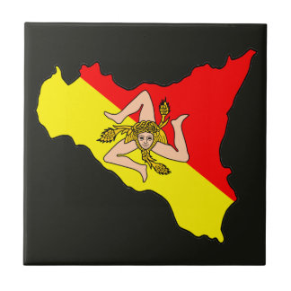 Karte von Sizilien mit Trinacria-Symbol Fliese