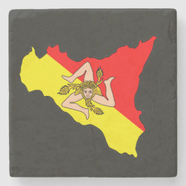 Karte von Sizilien mit Trinacria-Symbol Steinuntersetzer