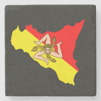 Karte von Sizilien mit Trinacria-Symbol Steinuntersetzer