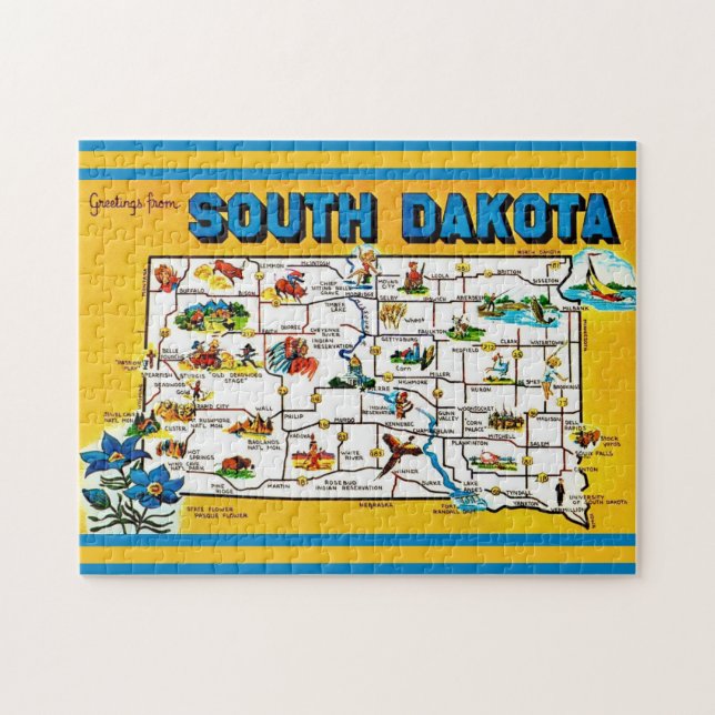 Karte von South Dakota 11x14 Puzzle (Horizontal)