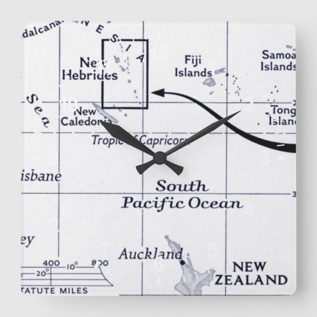 Karte von South- Pacificozean Quadratische Wanduhr (Vorderseite)