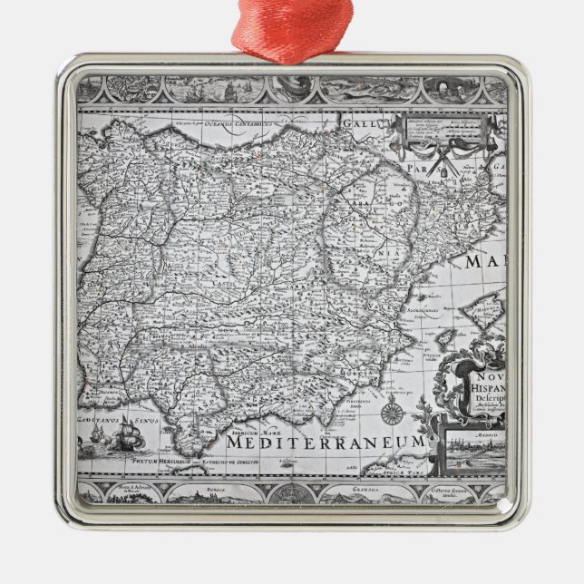 Karte von Spanien Silbernes Ornament (Vorne)