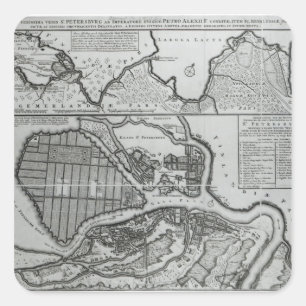 Karte von St Petersburg, c.1750 Quadratischer Aufkleber