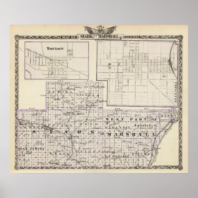 Karte von Stark und westlich von Marshall-Landkrei Poster (Vorne)