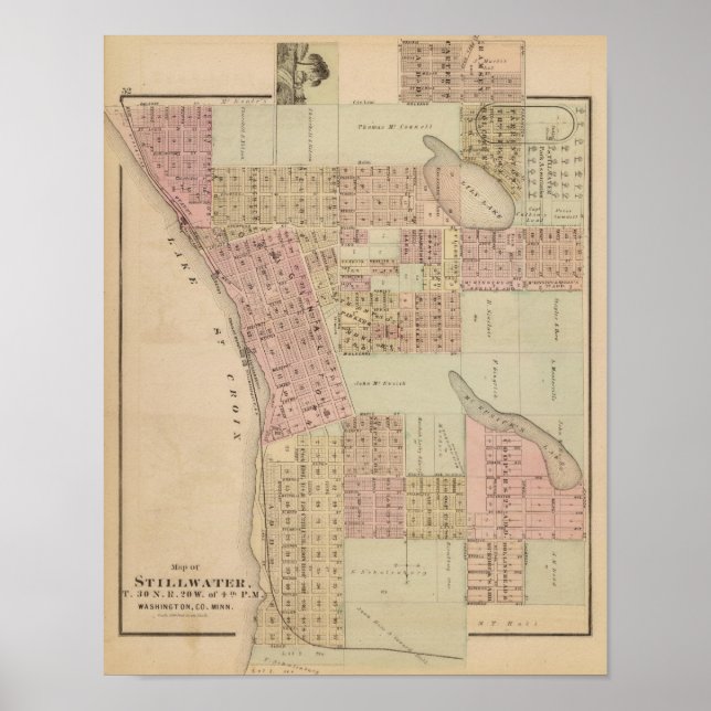 Karte von Stillwater, Landkreis Washington, Minnes Poster (Vorne)