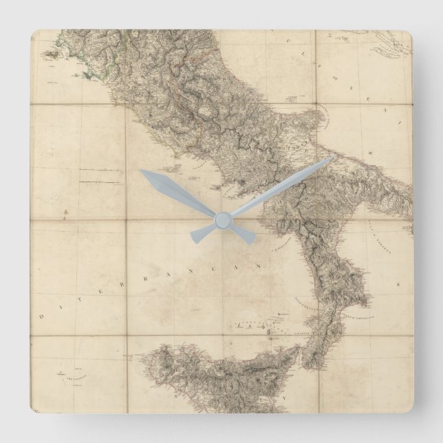 Karte von Süditalien und von angrenzenden Küsten Quadratische Wanduhr (Vorderseite)