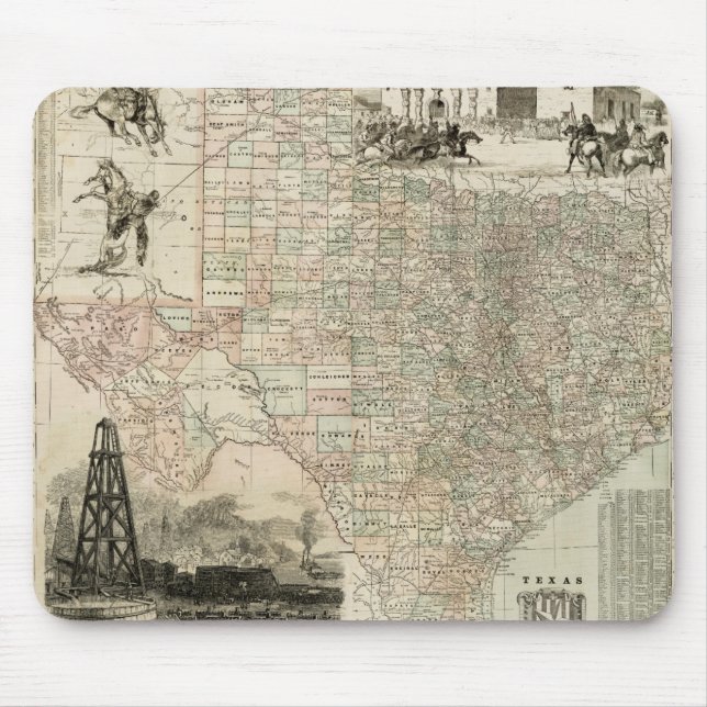Karte von Texas mit Landkreis Borders Mousepad (Vorne)