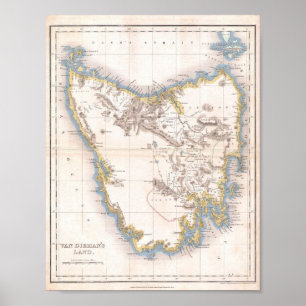 Karte von Van Diemans Land oder Tasmanien Poster