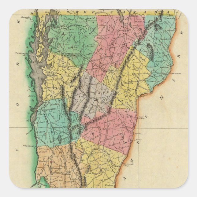 Karte von Vermont Quadratischer Aufkleber (Vorderseite)