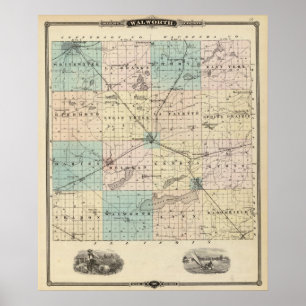 Karte von Walworth County, Staat von Wisconsin Poster