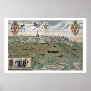 Karte von Warschau, von "Civitates Orbis Terrarum" Poster
