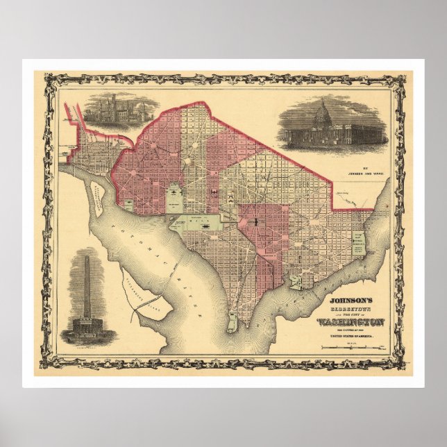 Karte von Washington DC und Georgetown 1862 Poster (Vorne)