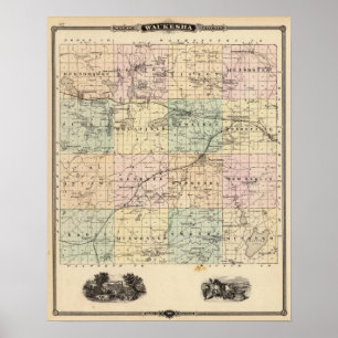 Karte von Waukesha County, Staat von Wisconsin Poster