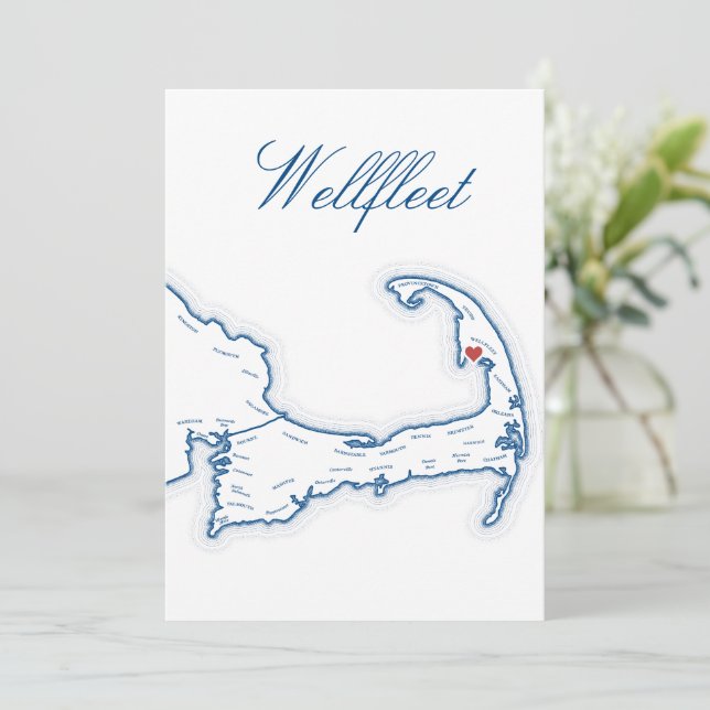 Karte von Wellfleet auf Cape Cod für Hochzeitstisc (Stehend Vorderseite)