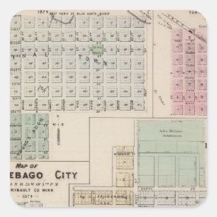 Karte von Winnebago City Map of Blue Earth, Minnes Quadratischer Aufkleber