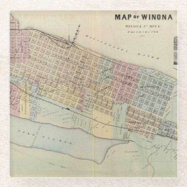 Karte von Winona, Minnesota Glasuntersetzer (Vorderseite)