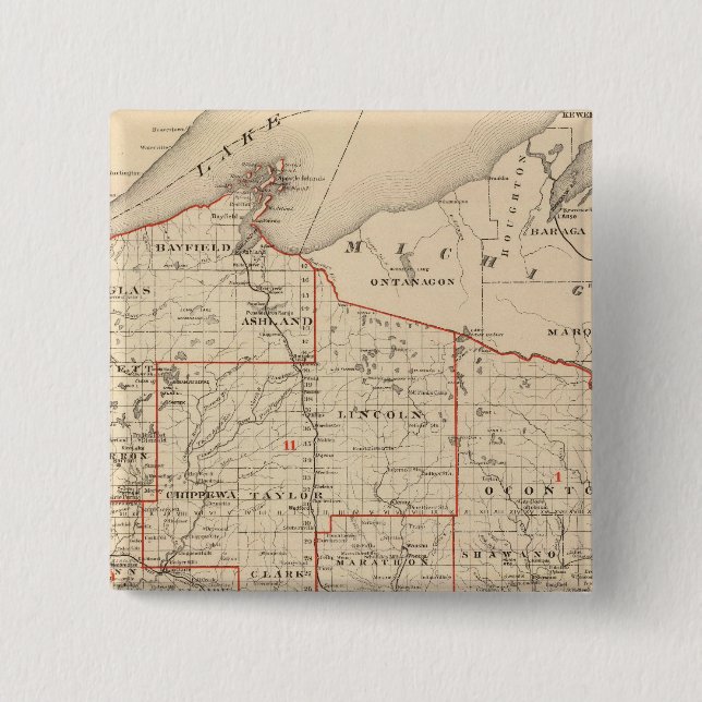 Karte von Wisconsin mit Senatoralbezirken Button (Vorderseite)
