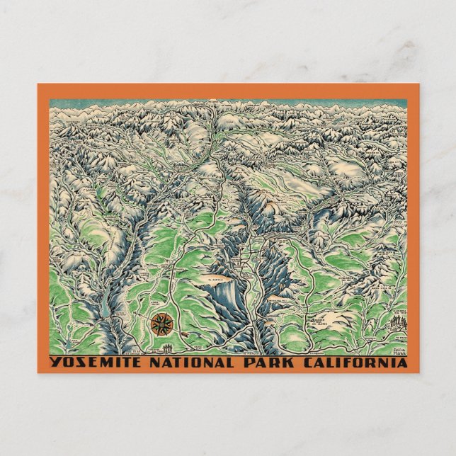 Karte von Yosemite Postkarte (Vorderseite)