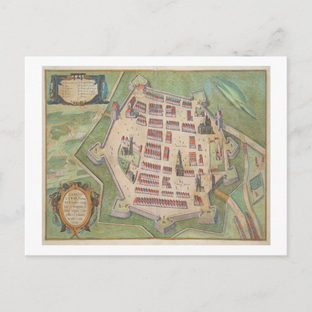 Karte von Zamosc, von "Civitates Orbis Terrarum" v (Vorderseite)