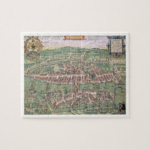 Karte von Zürich, von "Civitates Orbis Terrarum" Puzzle