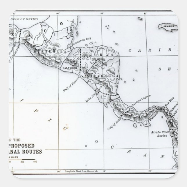 Karte Vorgeschlagene Isthmian-Kanalstrecken Quadratischer Aufkleber (Vorderseite)
