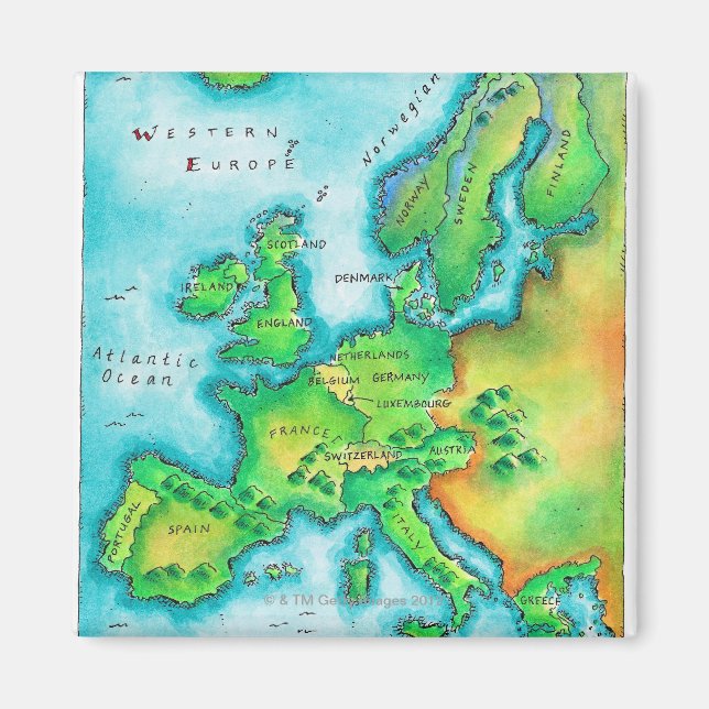 Karte Western Europa Magnet (Vorne)