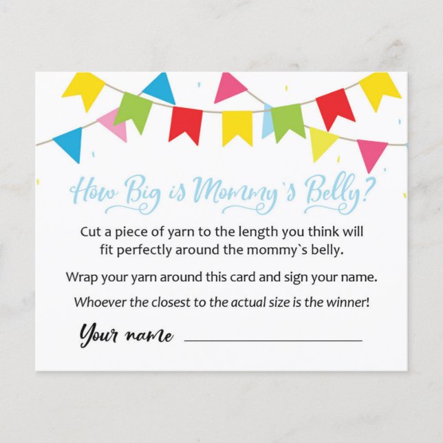 KARTE Wie groß ist Mommys Bauch? Baby Shower Game (Vorderseite)