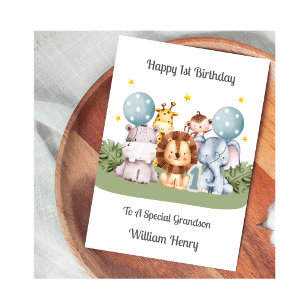Karte zum 1. Geburtstag mit Safari-Motiven und Tie