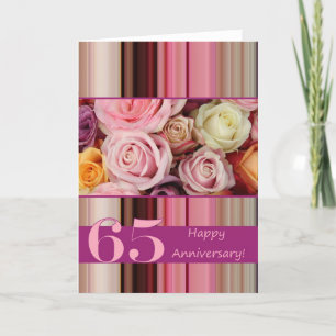 Karte zum 65. Hochzeitstag -Pastellrosen-Streifen