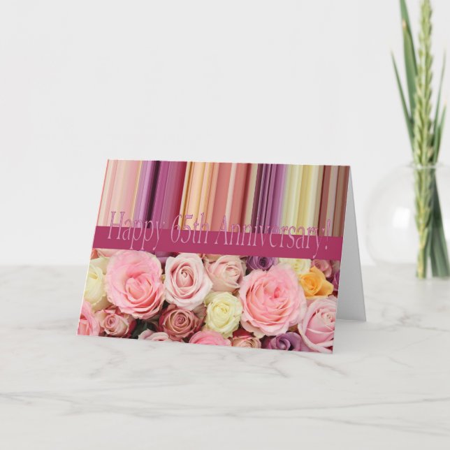 Karte zum 65. Hochzeitstag -Pastellrosen-Streifen (Vorderseite)