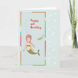 Karte zum 9. Geburtstag mit einer Meerjungfrau und