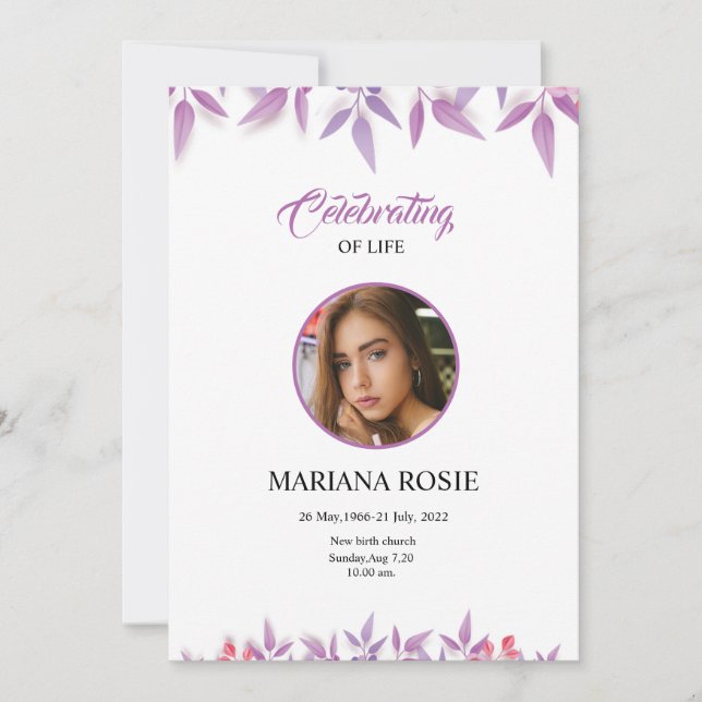 Karte zur Ankündigung von Blumenbeerdigungen (Vorderseite)