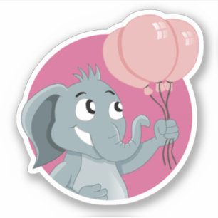 Karteelefant mit rosa Luftballons Aufkleber