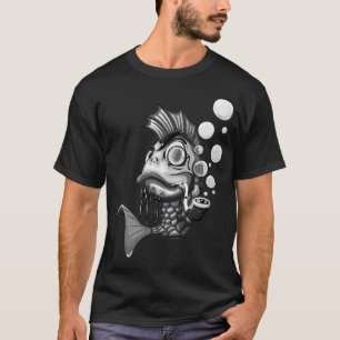 Karteik Fisch mit Hut, der eine Pfeife raucht T-Shirt