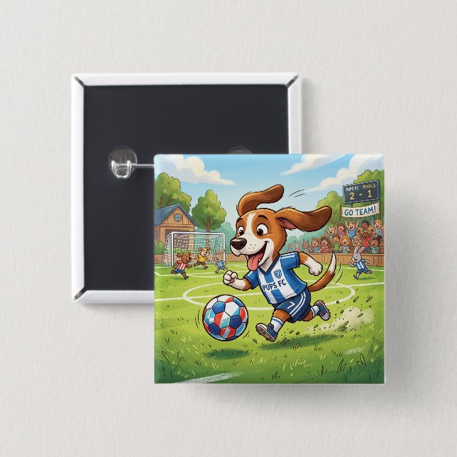 Karteikarte Hund spielt Fußball Button (Vorne & Hinten)