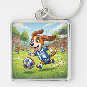 Karteikarte Hund spielt Fußball Schlüsselanhänger