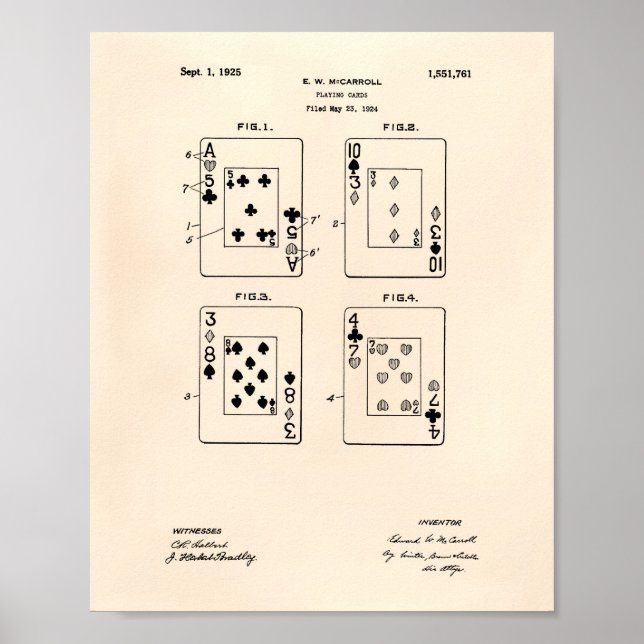 Karten 1925 Patent Art Old Peper spielen Poster (Vorne)
