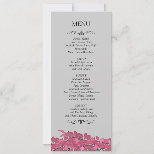 Karten für das Hochzeitmenü (Vorderseite)