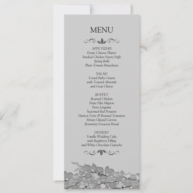 Karten für das Hochzeitmenü (Vorderseite)
