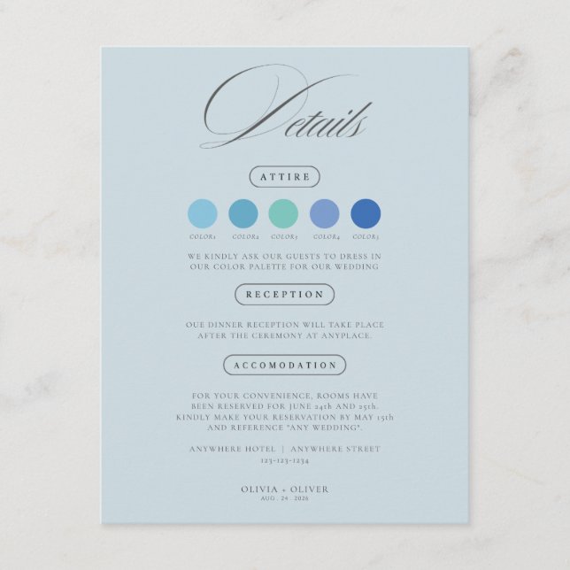 Karten für den Dresscode staubblau Hochzeitskleidu (Vorderseite)
