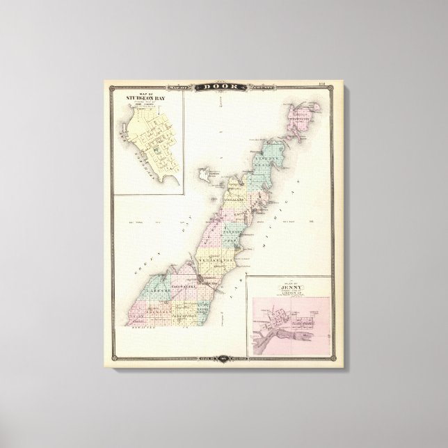 Karten für den Landkreis, Sturgeon Bay und Jenny Leinwanddruck (Vorderseite)