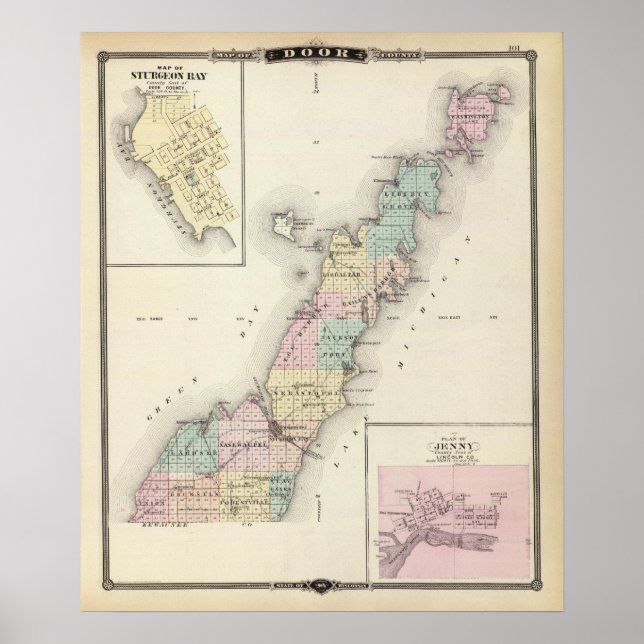 Karten für den Landkreis, Sturgeon Bay und Jenny Poster (Vorne)