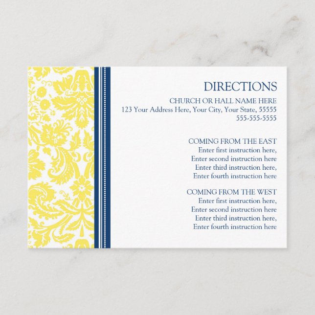 Karten für die Hochzeitrichtung Lemon Blue Damask (Vorderseite)