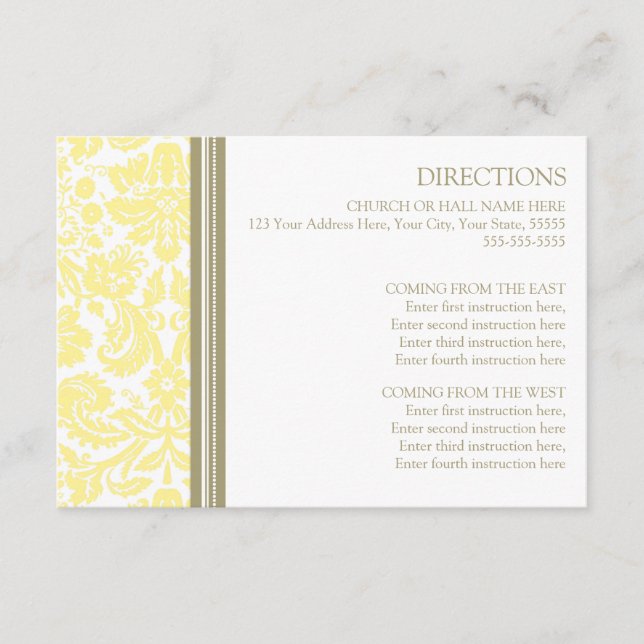 Karten für die Hochzeitrichtung Tan Yellow Damask (Vorderseite)