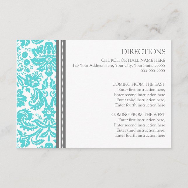 Karten für Hochzeiten Aqua Gray Damask (Vorderseite)