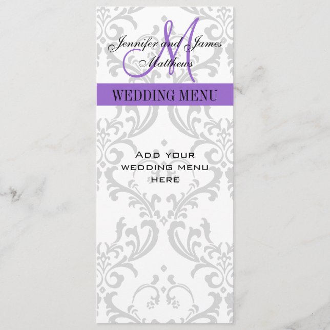 Karten für Hochzeiten Damask Monogramm Lila (Vorderseite)