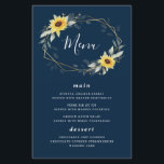 Karten für Hochzeiten von Sonnenblumen Navy, Geome<br><div class="desc">Das Design zeichnet sich durch Aquarellgrün,  Sonnenblumen,  bedruckte Goldelemente und luftige botanische Blätter über einen geometrisch bedruckten goldfarbenen Rahmen aus. Die Rückseite ist mit einem passenden Grün- und Sonnenblumenkranz versehen. Beide Seiten haben einen dunkelmarineblau blauen Hintergrund.</div>