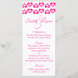 Karten für Hochzeitmenüs Niedliche Herz rosa
